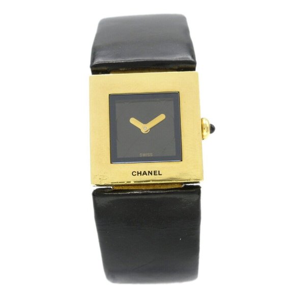 Chanel Matelasse Ladies Quartz Wristwatch Watch F.B. Gold Black - Picture 1 of 8